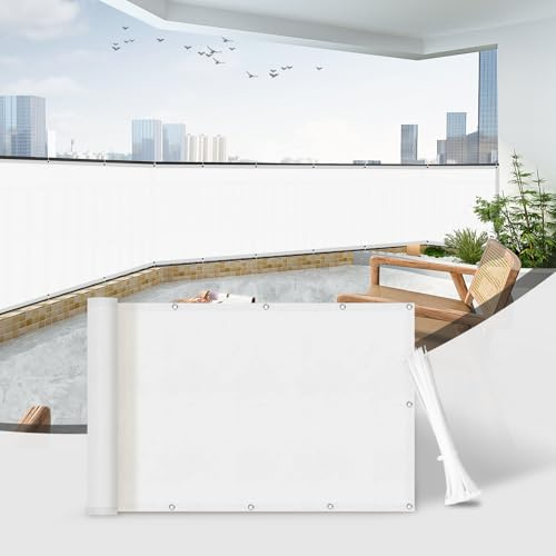 Sunnylaxx Pantalla privacidad Balcon 90x500cm,Ant-UV Resistente al Viento,Pantalla para Balcón Jardín Protección de Privacidad,con Ataduras de Cables,Blanco