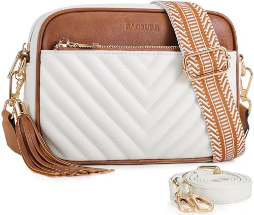 Bagsure Umhängetasche Damen – Crossbody Bags für Frauen mit 2 Verstellbaren, Abnehmbaren Breiten Gurten, Leichte Damen Schultertasche aus Leder, Gestepptes Design