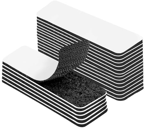 KU Scratch Autocollant Double Face 20 Pièces Double Face Extra Fort, Ruban Adhésif Double Face Puissant Bande Auto Agrippante Rectangle Rectangulaire Réutilisable, 3 x 10 cm (Noir)