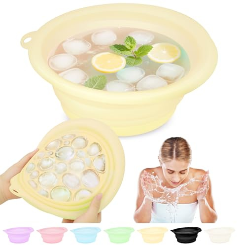 Musiwanna Silicone Ice Face Bowl, Face Bowl for Ice, Foldable Ice Bath Facebowl with Built-In Icetray, Collapsible Quick Cooling Facial Washing Basin for Soothe Skin, Wash Basin for Home Use or Travel