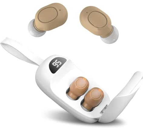 Digital Hearing Amplifier,Rechargeable Hearing Aids for Seniors Adults, One Button Control, Noise Cancelling, No Squealing, Magnetic Contact Charging Case with LED Power Display, Lanyard,white