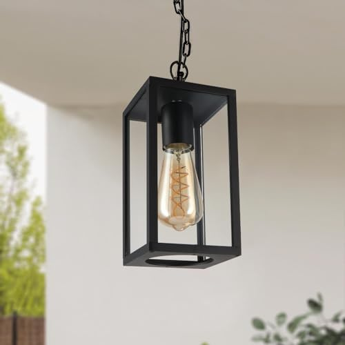 M Ledme - Lámpara de Techo Led exterior serie Ducte, casquillo E27, IP44 Impermeable, acabado negro. Ideal para Jardines, Terrazas, Entradas y Porches (no incluye bombilla)
