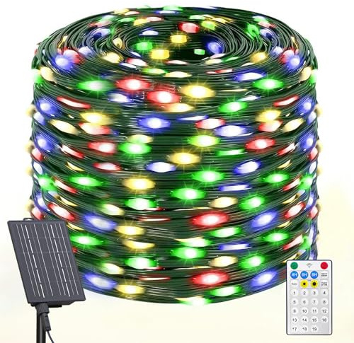 Amzxart Luci Natale Esterno Solare, Catena Luminosa a 500LED, 52M,19 Modalità, Luci di Natale da Esterno, IP65, Impermeabile, Luci Solari da Giardino per Esterni Illuminazione Natalizia, Colorato
