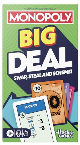 Monopoly Big Deal Card Game | Oversized Giant Large Cards for Family Fun | Ages 8+ | 2 to 5 Players | 15 Mins. | Travel Games for Children and Adults - English Version