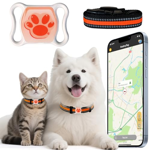 GPS Tracker for Dogs & Cats - No Monthly Fee/Subscription, Free Pet Collar Included | Waterproof, Anti-Lost, Real-Time Pet Tracking Collar | 365-Day Long Battery Life | Compatible with iOS & Android
