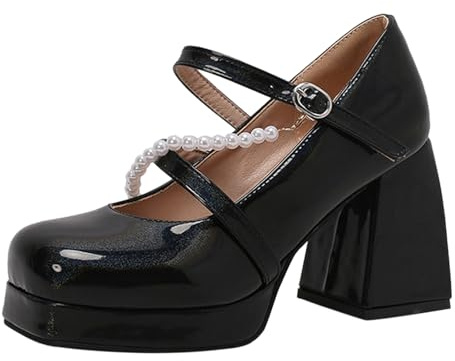Donna Scarpe Tradizionali Scarpe Donna Con Tacco Casual Blocco Quadrato Testa Caramella Perla Grande Calzature Oxford Ballo