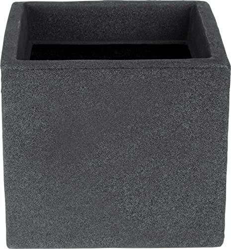 Koop 20cm Cube Charcoal Stone Effect Planter - Indoor or Outdoor Garden Pot, Modern Durable Plastic, UV Resistant, Perfect for Creating Stylish Features, No Drainage Holes for Leak-Free Use