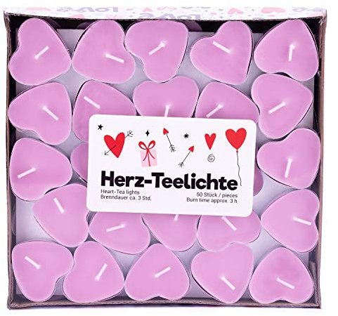 pajoma® Teelichte Love im 50er Pack, Brenndauer 3 Stunden, in Herzform (Rosa)