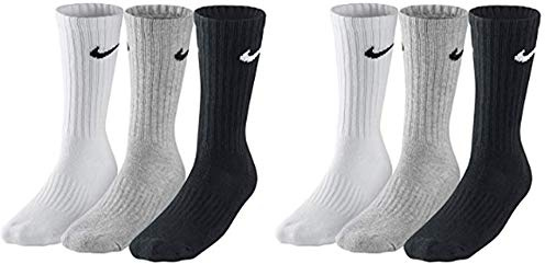 NIKE 6 Paar Herren Damen Socken SX4508 weiß oder schwarz oder weiß grau schwarz, Farbe:weiß grau schwarz, Größe:46-50