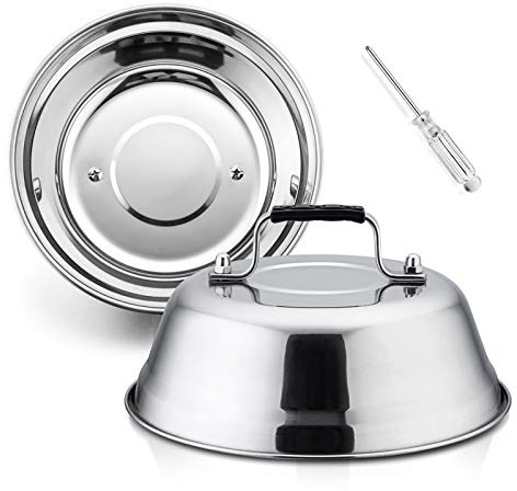 9 Inch Cheese Melting Dome, HaSteeL Small Round Basting Steam Cover Set of 2, Professional Stainless Steel Griddle Grill Accessories for Flat Top BBQ Indoor & Outdoor, Heavy Duty & Dishwasher Safe