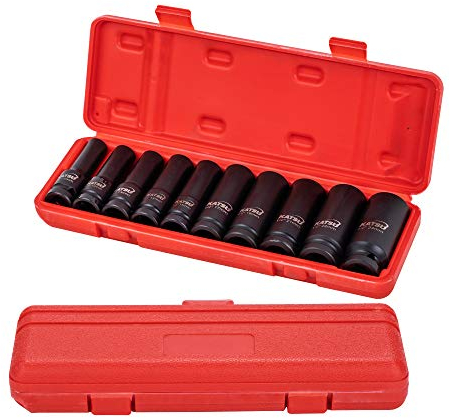 KATSU 1/2 Jeu de Douilles Profondes Impact 10 Pièces, Clé Métrique Robuste 10mm-24mm, Acier au Chrome-molybdène de Qualité, Outil de Réparation de Moteurs Tracteurs Camions 420440
