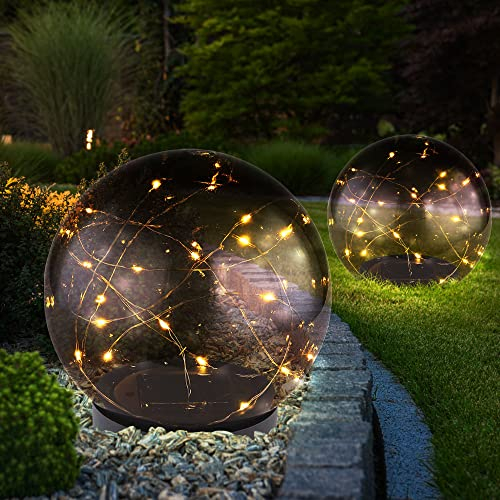 etc-shop 2x LED Solar Kugel Lampen Außen Deko Steck Strahler Garten Weg Beleuchtung Terrassen Leuchten rauch