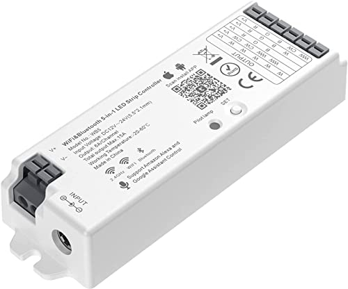 BTF-LIGHTING 5 in 1 WB5 2,4 GHz WiFi Controller Kompatibel mit Alexa Google Home Assistant Smartphone APP-Steuerung für monochrome RGB RGBW WW+CW RGB CCT LED-Streifen