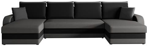 Mirjan24 Ecksofa Kristofer U, Design Eckcouch Couch mit Schlaffunktion, DREI Bettkasten, Wohnlandschaft, Bettfunktion, U-Form Sofa, Seite Universal, Farbauswahl (Alova 36 + Alova 04)