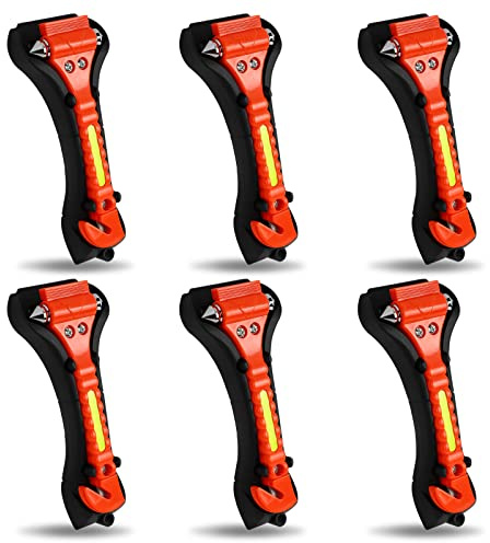 MorTime 6 Pack Car Safety Hammer Window Breaker, Car Emergency Escape Tool, Window Hammer Seat Belt Cutter