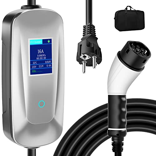 AIMAX EV-laddare 3,5 kW 16 A typ 2 laddningskabel Schuko Mobil Wall Box laddningsstation, bärbar laddkabel elbil typ 2 EV-laddare laddningsstationer för elfordon och PHEV, Plug and Play, 6,5 m