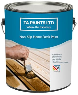 T A Paints Ltd Non Slip Garden Decking Paint Low Slip Finish for Timber Metal Ourdoor Concrete Slab Wood Anti Slip Exterior Deck Paint (2.5L White)
