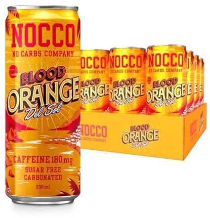 24 latas | BEBIDA NOCCO BCAA | Naranja Sanguina Del Sol 330 ml | BCAA | 105 mg de cafeína | Bebida energética | buxtrade