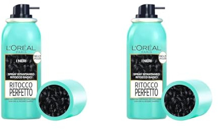 L'Oréal Paris Spray Ritocco Perfetto, Spray Istantaneo per Radici e Capelli Bianchi, Durata fino a 1 Shampoo, Colore: Nero, 75 ml (Confezione da 2)