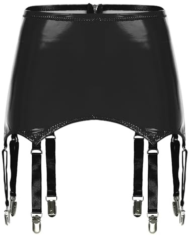 inhzoy Damen Strapsgürtel Leder Mit 8/6 Halter Lack Latex Strumpfhalter Strapshalter Mit Verstellbare Clip Hüftgürtel Schwarz_A L