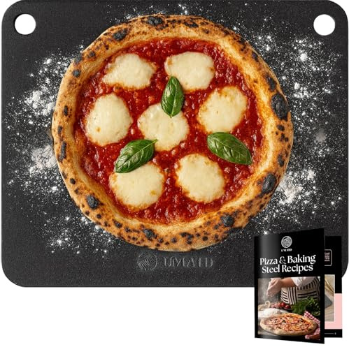 UMAID Pizza Steel for Oven & Grill, 16x13.4, 1/4 Thick Pre-Seasoned Carbon Steel Baking Steel, Best Fit for Standard 12 Home Pizza, Achieve Restaurant-Quality Crust, Includes Recipe Booklet