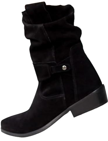 Wide Fit Suede Ankle Boots Women | Pointed Toe Low Heel Booties Slip On Mid Calf Boots With Buckle Comfortable Walking Boots Winter Warm Boots Casual Comfort Lightweight Ankle Boots