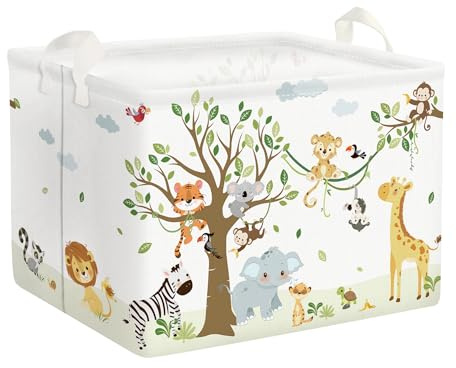 Clastyle Forest Animal Baby Laundry Hamper Collapsible Tree Clothes Kids Storage Basket Waterproof Boys Girls Toy Box for Nursery Room, Tiger Koala, 40x30x30 cm