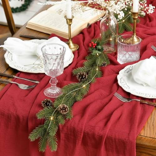 Artoid Mode Runner da Tavolo Boho Garza da Formaggio Rosso, 400 cm, Decorazione da Tavolo da Cucina, per Interni, Vacanze, Matrimoni