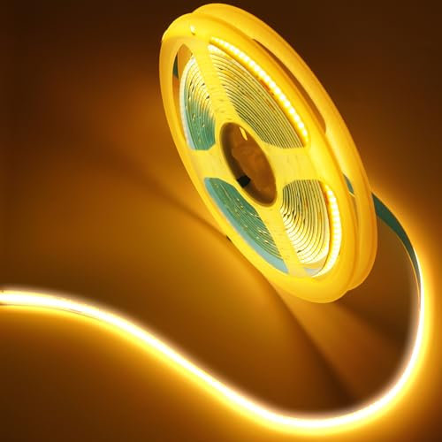 COB LED Streifen 5M, LED Strip Warmweiss mit RF Fernbedienung, 320LEDs/M, hohe Dichte, 8 mm Breite, für Unterbau TV Küche Wohnzimmer DIY