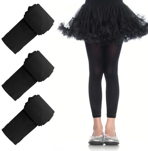 SGQTZDZQ Footless Dance Ballett Strumpfhosen Mädchen Leggings Schuluniform Strumpfhose für Kinder 3 Paar Schwarz Rosa, Schwarz , 8-11 Years