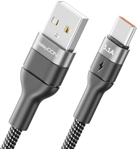 deleyCON 1,5m USB C Cable 3.1A Carga Datos USB-A a USB-C Línea para iPhone 17 16 15 Pro Max Air Galaxy A16 A56 S26 S25 S24 S23 Pixel iPad Pro Notebook AirPods Tablet Switch PS5
