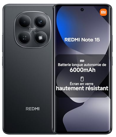 XIAOMI Redmi Note 15, Smartphone 6+128GB, Batteria da 6000 mAh, Resistenza all’acqua, Fotocamera super nitida da 108 MP, Display FHD+ da 6,77, Nero, Garanzia 2 anni, Caricatore non incluso