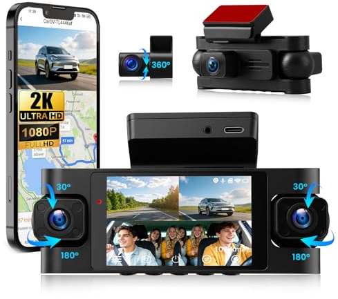 Dashcam 2K+1080P, protezione a 360 gradi, telecamera per auto con Wi-Fi a 5 GHz, controllo tramite app, visione notturna ultra, GPS, WDR, sensore G, registrazione in loop, supporto fino a 256 GB, moda