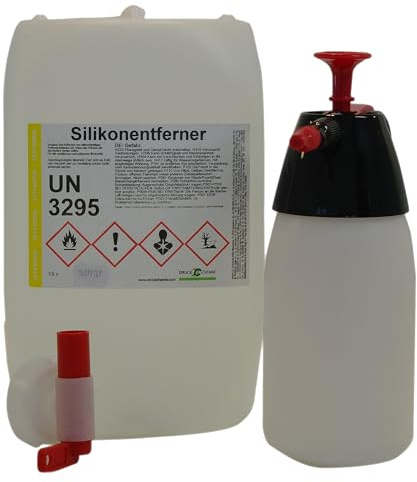 DC DruckChemie GmbH Silikonentferner flüssig 20L mit Drucksprüher schwarz & Auslaufhahn - Silikonentferner Spray zum Entfernen von Silikon und MS-Polymer