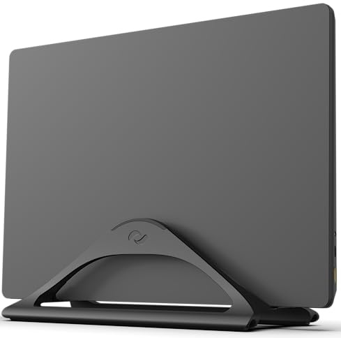 HumanCentric Vertical Laptop Stand for Desks in Matte Black, Upright Adjustable Holder to Dock Apple MacBook, MacBook Pro, and Other Laptops to Organize Work & Home Office, Automatic Grip