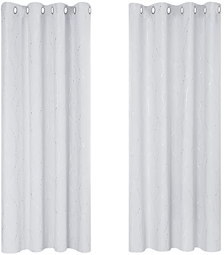 Deconovo - Rideaux occultants super doux à isolation thermique - Pour enfants - 132 x 137 cm - Lignes et pois - Blanc grisâtre - Deux rideaux