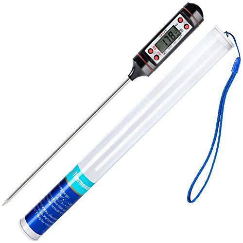 SQUADO® Termometro Cucina, Digitale Termometro per Carne a Lettura Istantanea con Sonda Super Lunga da 15 cm e Display LCD per Alimenti Carne Barbecue Vino Latte Olio Dessert Cibo Acqua Grill