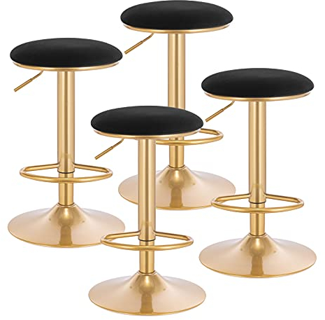 WOLTU Barhocker 4er Set, ergonomischer Barstuhl mit Fußstütze, 360° drehbarer Hocker, 60-80,5 cm höhenverstellbar, für Bar Bistro Café Küche, Schwarz, BH302sz-4
