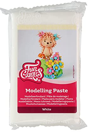 FunCakes Pasta de Modelar Blanca: Perfecta para modelar figuras, adornos para tartas y volantes. Fuerte, suave y flexible. Halal, Kosher y Sin Gluten. 250 g.