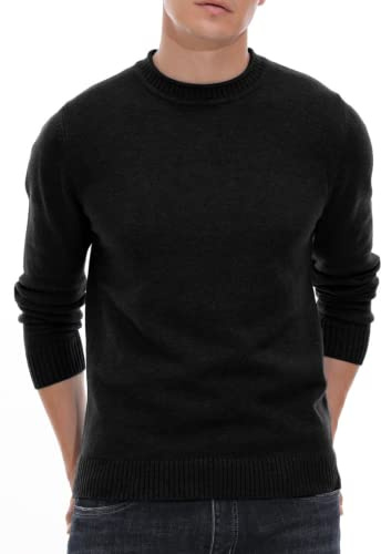 Hisir Men's Jumpers Tops Winter Warm Knitted Crew Neck Jumper Long Sleeve Soft Cozy Mock Neck Knitwear Pullover Sweaters for Men (Black, L)