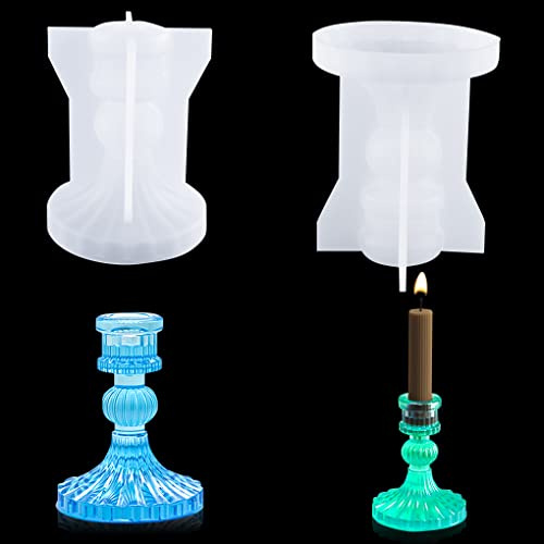 FineInno Molde Silicona de Columna para Portavelas Taper Candlestick Portavelas Pilar Cónico Molde Resina Candelabro de Velas Té DIY Decoración Hogar (Taper Candle Holder)