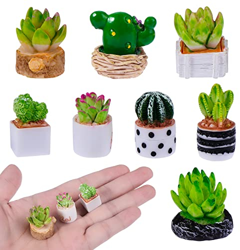 cobee Lot de 8 plantes artificielles miniatures pour maison de poupée, mini plante en pot, modèle de bonsaï, fausse succulente pour maison de poupée 1:12
