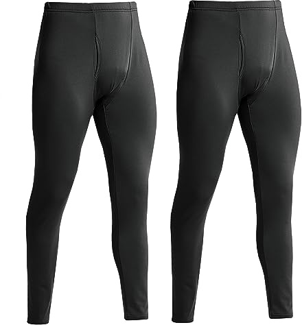 YUSHOW 2 Pack Mens Thermal Underwear Bottoms Long Johns for Men Thermals Tights Fleece Lined Base Layer Ultra Soft Thermal Trousers Winter Warm Compression Leggings for Cold Weather Black
