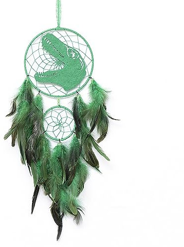 Tiardey Dinosaure Attrape-rêves Fait à la Main Plume Attrape-rêves Plumes Tenture Murale Ornement Cadeau pour Chambre