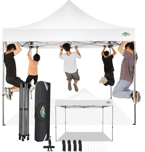 COBIZI Gazebo 3x3 Pieghevole Impermeabile senza Parete Laterale,Gazebo Esterno Resistente,Tendone Padiglione Pop Up per Feste Campeggio (3 per 3m Bianco)