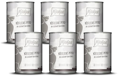 MjAMjAM - Cibo umido premium per cani - delizioso cavallo con zucca al vapore, confezione da 6 (6 x 400g), senza cereali con carne extra
