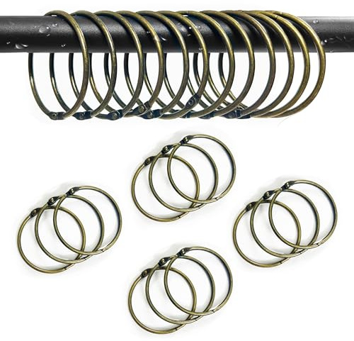 12 Piezas Ganchos para Cortina de Ducha, 50 mm Anillos de Cortina, Anillo para Barra de Cortina de Ducha Redonda, Anillos de Metal para Barra de Ducha, para Cortinas, Baño, Archivadores (Bronce).