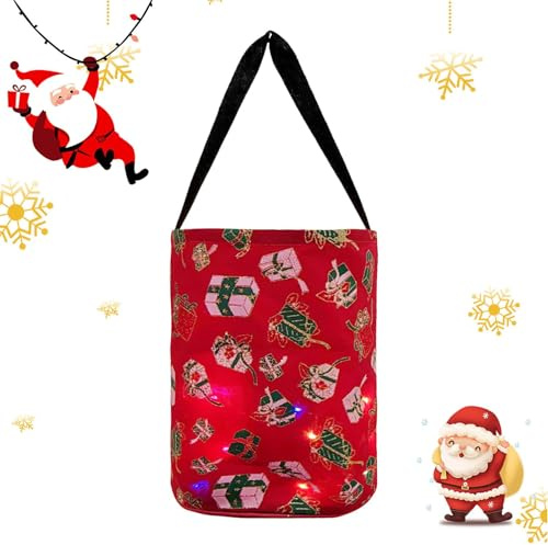 Sacchetti luminosi per caramelle o , borsa di Halloween luminosa – sacchetti di Natale riutilizzabili con luce LED per festa di Natale, secchio per multiuso riutilizzabile