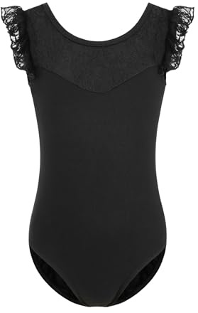 ZYXWVU Justaucorps Danse Fille Justaucorps Gymnastique Fille à Manches Volantées, R01-noir, 6-8 ans