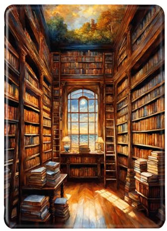 Hülle für Kindle Paperwhite 12. Gen 2024 Hülle Flip Silikon Hülle Kindle Colorsoft Auto Aufwachen oder Schlafen PU TPU Case Buchhandlung am Meer Katze Muster Signature Edition Hülle 7 (Color 1)